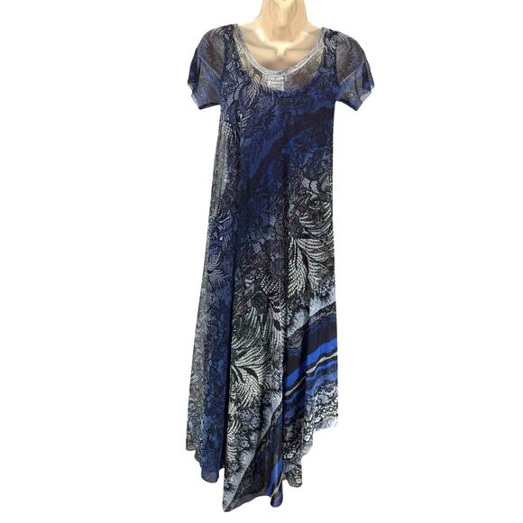 Fuzzi small snake print blue black dress midi Italy glam whimsygoth lace luxury - Picture 2 of 8